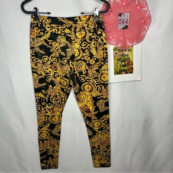 MinkPink Outrageous Fortune Barocco High-Rise Skinny Jeans Gold/Black Small - Picture 7 of 13